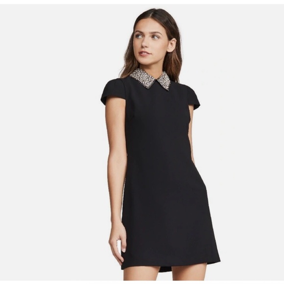 Alice + Olivia Crystal Collar Black Cap Sleeve Mini Dress